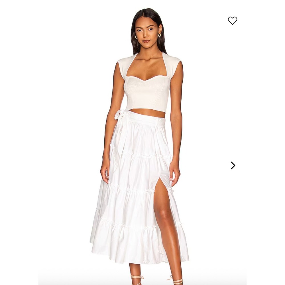 Cinq a Sept White Jackie Skirt Tiered Maxi Skirt Belt Size 8 Ruffle Cotton Blend
